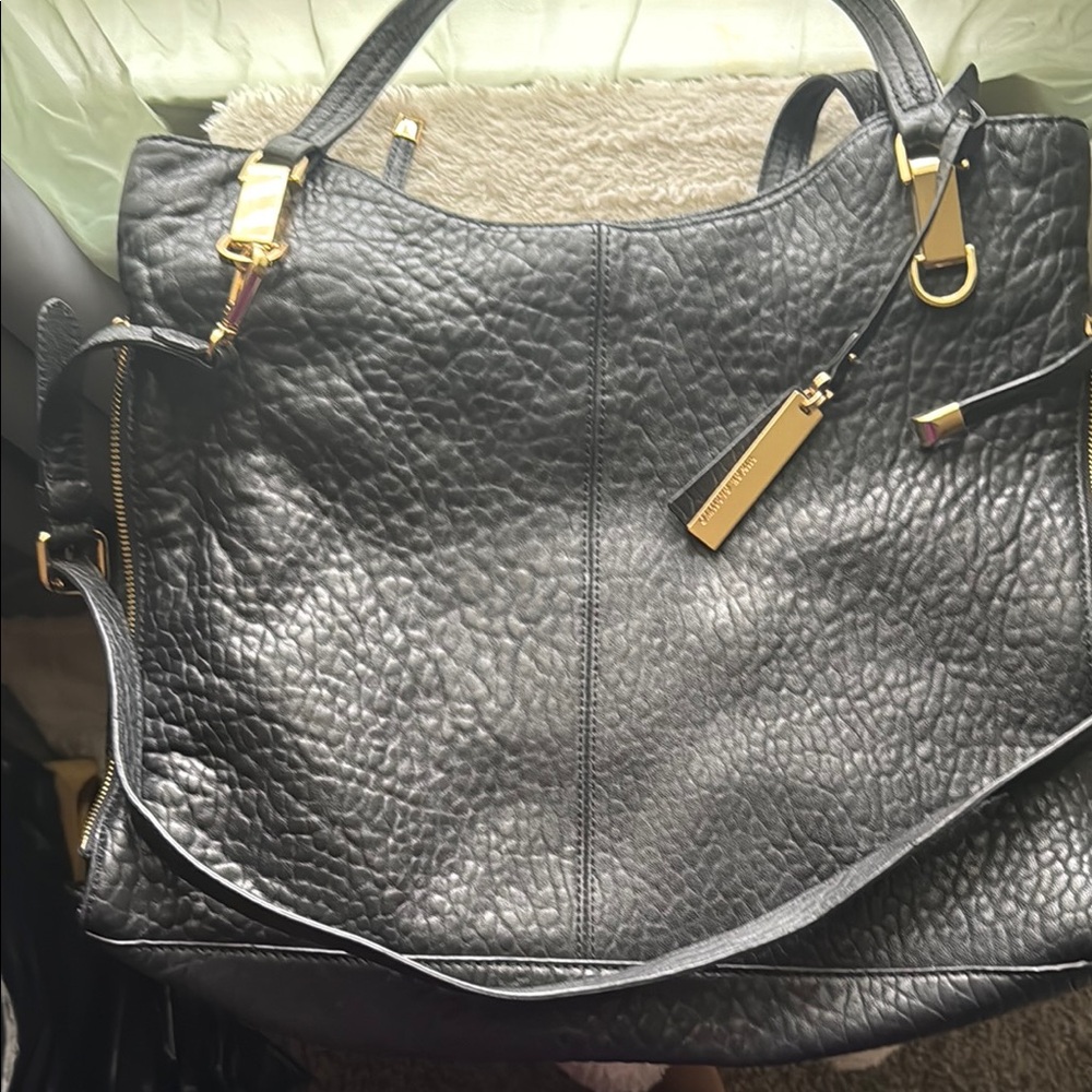 Vince Camuto Black and Gold Shoulder Bag with Textured Leather
